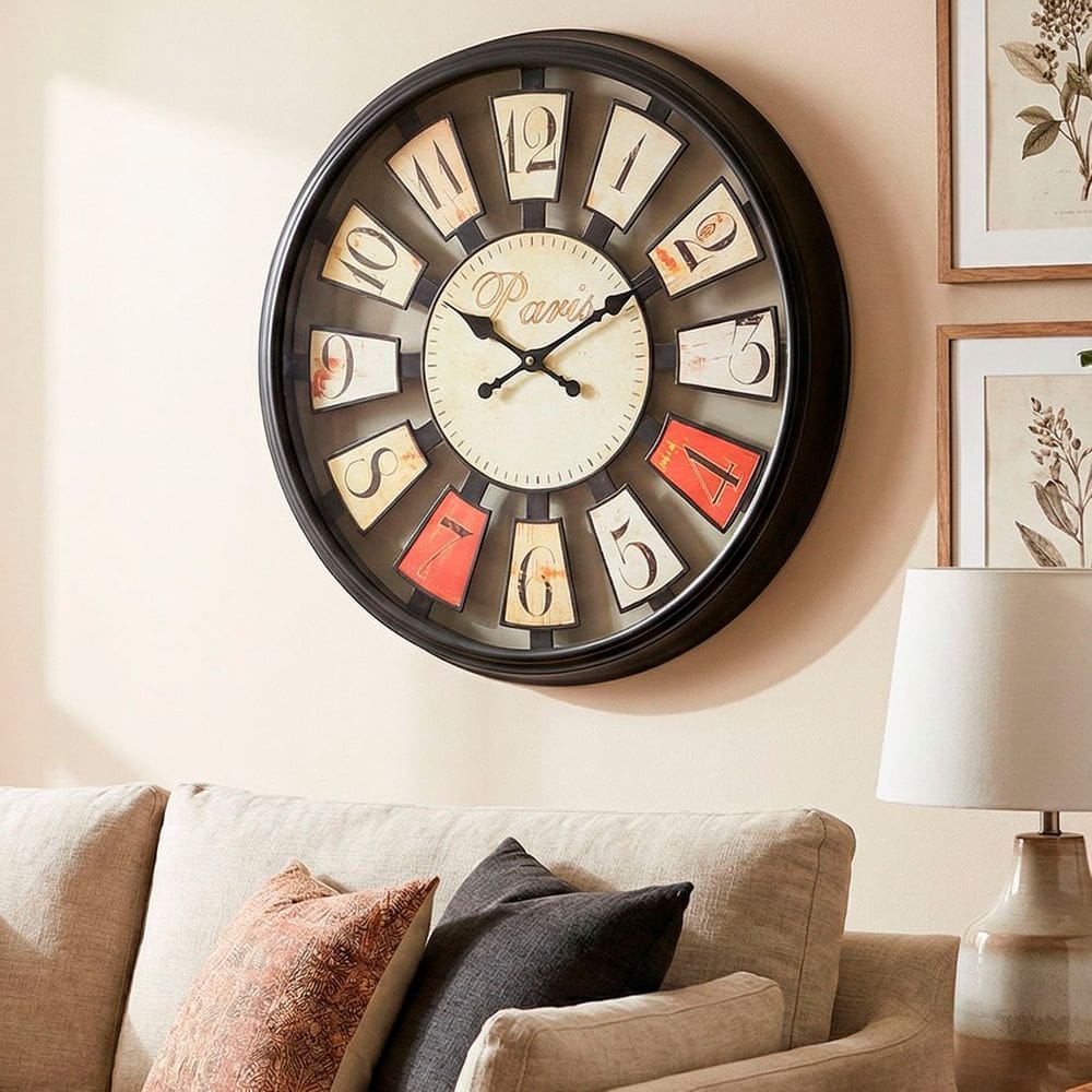 Relógio De Parede Preto Vazado Decoração Paris Rustico 40cm