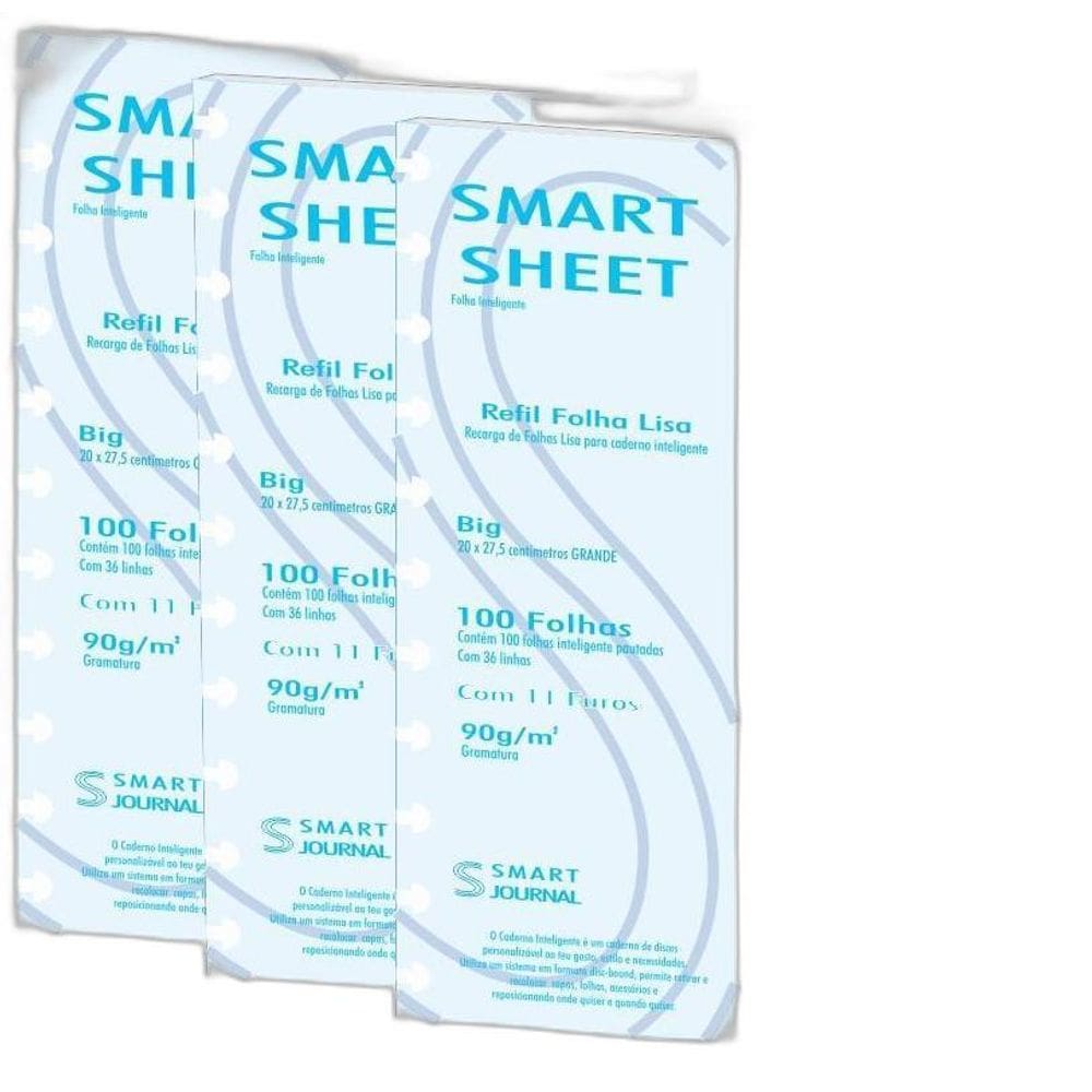 Kit 3 Refil Caderno Inteligente 90G 100 Folhas Liso Grande