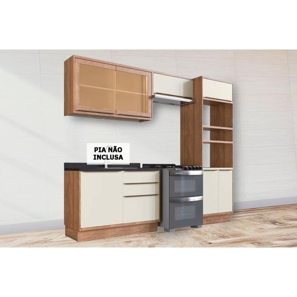 Kit Cozinha Modulada 4 Peças Versalis (2Aéreos+1Balcão+1TorreQuente) C4P190 Freijo/Argila - Herval