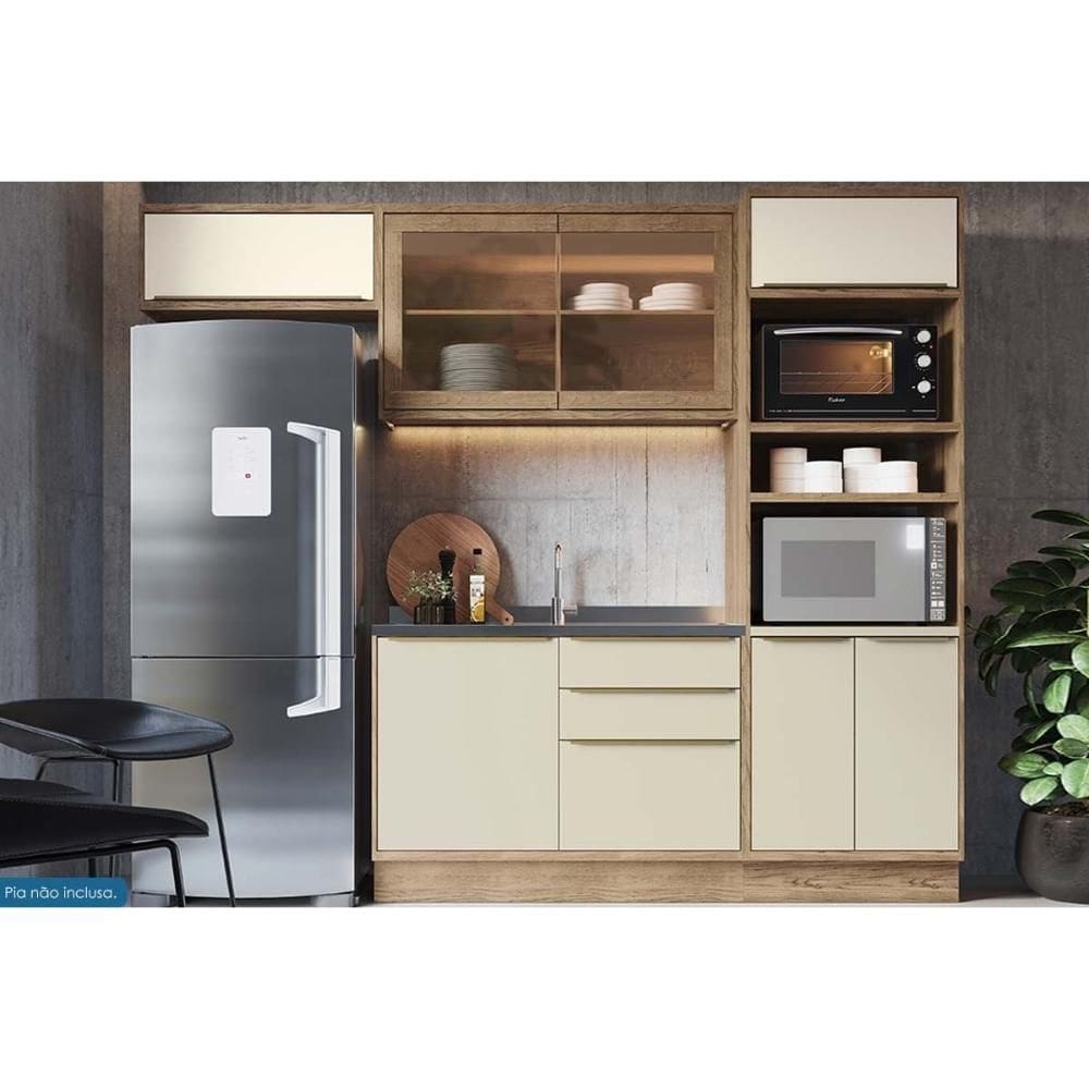 Kit Cozinha Modulada 4 Peças Versalis (2Aéreos+1Balcão+1TorreQuente) C4P189 Freijo/Cinza Argila - Herval