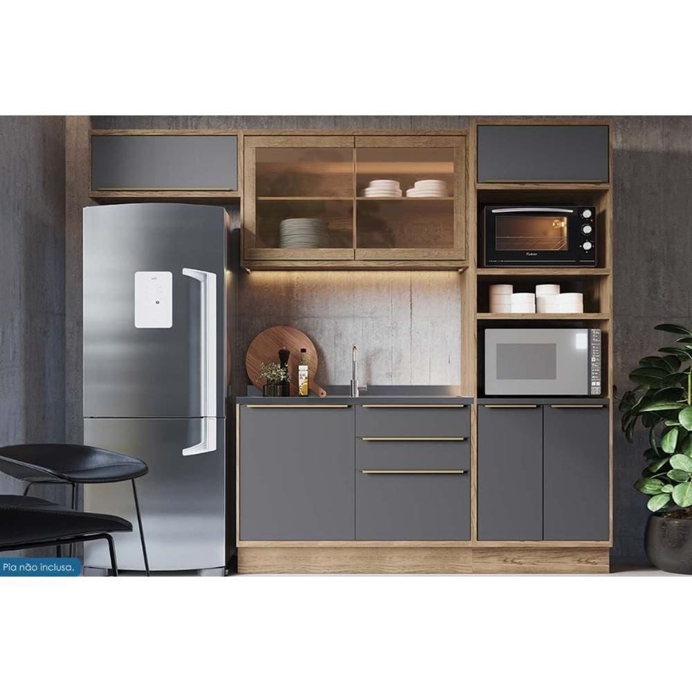 Kit de Cozinha Completa 4 Peças Versalis (2Aéreos+1Balcão+1TorreQuente) C4P189 Freijo/Grafite - Herval