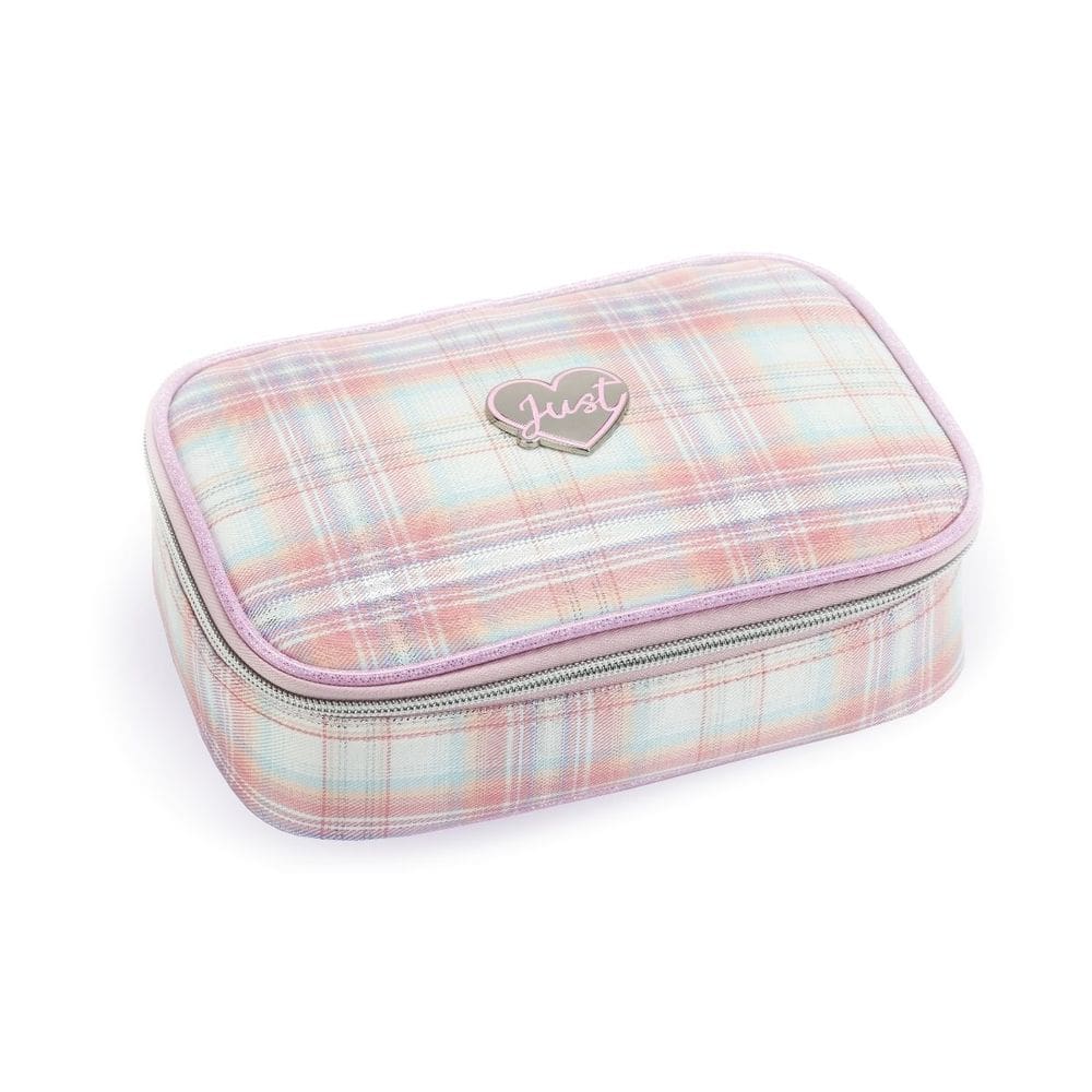 Estojo Escolar Grande Xadrez Divisória Volta as Aulas Kawaii Box Lápis Caneta Colorido Pastel Fofo