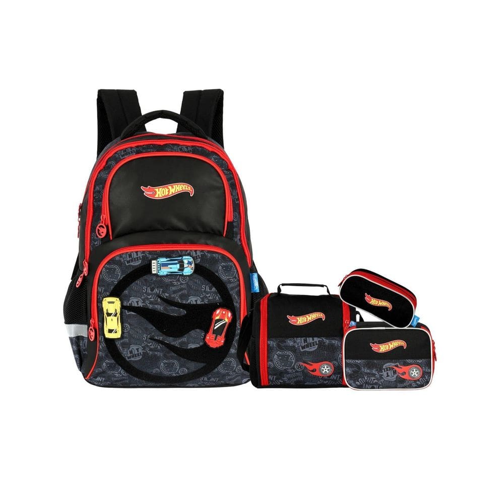 Kit Hot Wheels Mochila Costa + Lancheira + Estojo Box Triplo