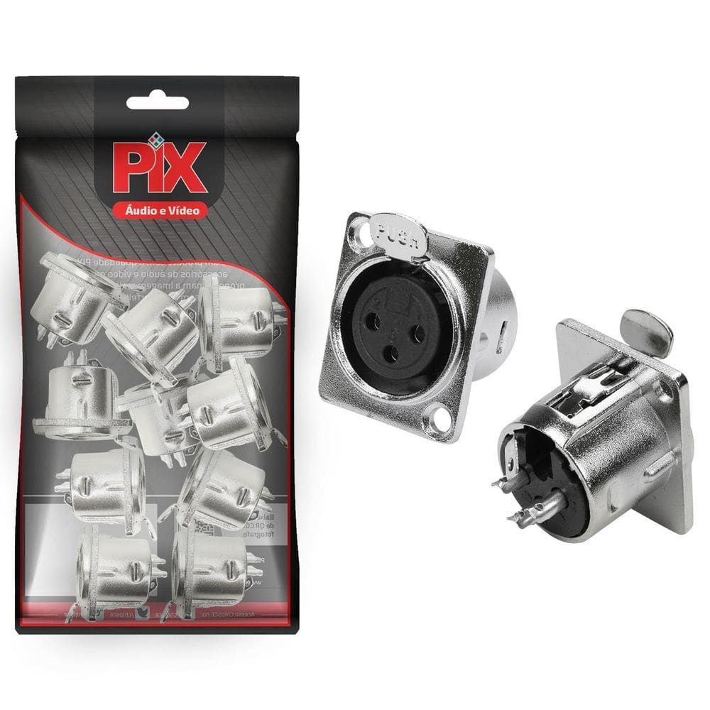10X Conector Xlr Cannon Fêmea Para Painel Linha Pro E Trava