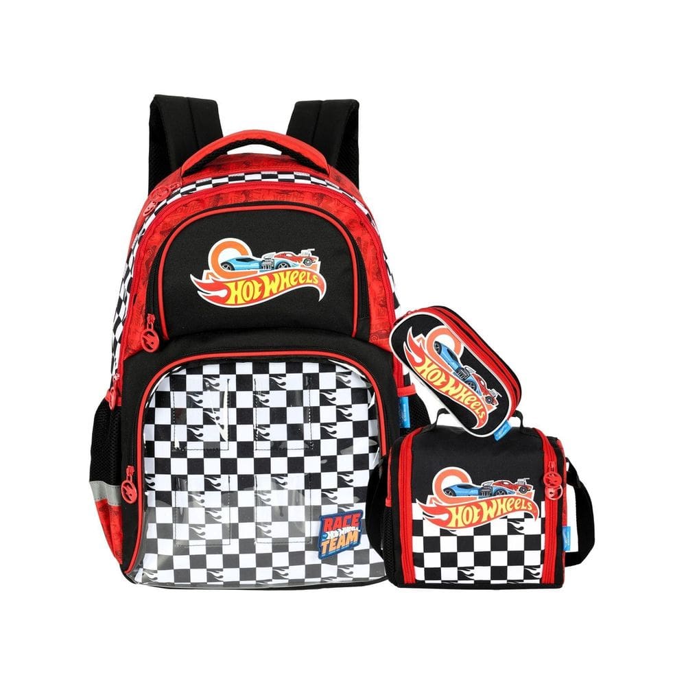 Kit Hot Wheels Mochila Costa + Lancheira + Estojo Triplo