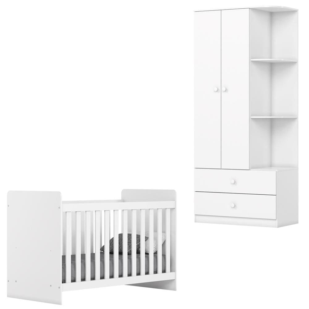 Berco Grade Fixa e Guarda Roupa 2 P 2 G Labirinto Rustico Branco Henn