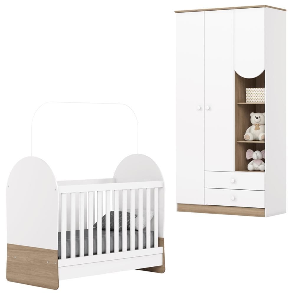 Berco Mini Cama e Guarda Roupa 3 P 2 G Magia Branco Jequitiba Henn
