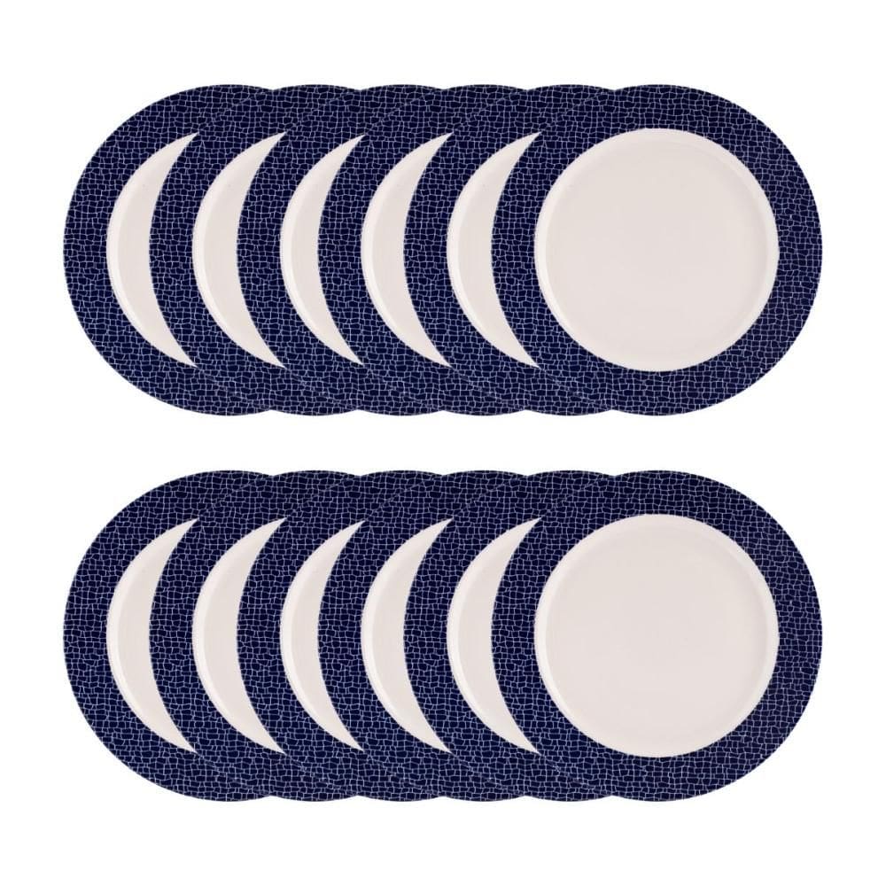 Jogo de Pratos Rasos 12 Pcs Mosaico Porcelana Real By Schmidt