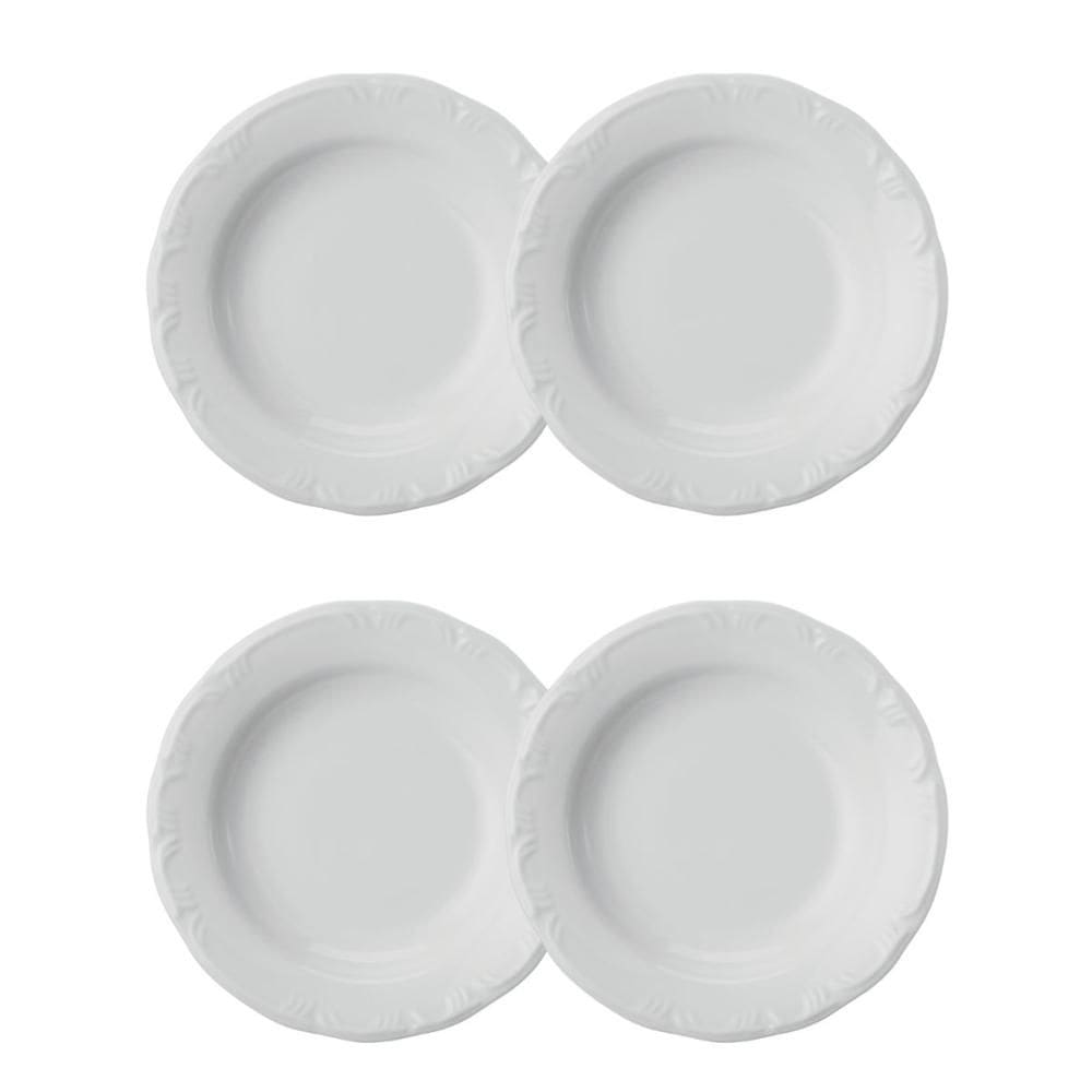 Jogo 4 Pratos Fundos Pomerode Brancos 24 cm Porcelana Schmidt