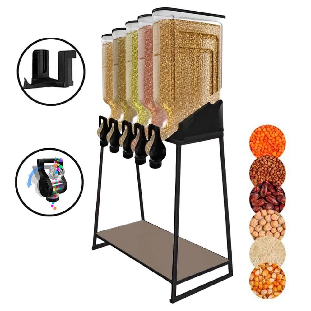 Dispenser 5 Módulos 35 Litros ou 15 Kilos Armazenamento Ração Grãos Cereais Preto Silo Pet