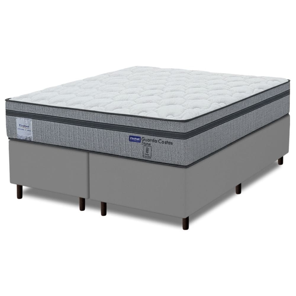 Cama Box King Probel Molas Ensacadas Euro In 193x203x68cm Guarda Costas Stone Branco/Cinza