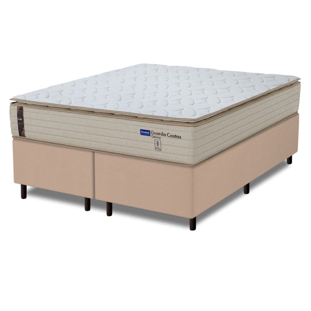 Cama Box King Probel Molas Ensacadas Pillow Top 193x203x68cm Guarda Costas Genova Branco/Bege