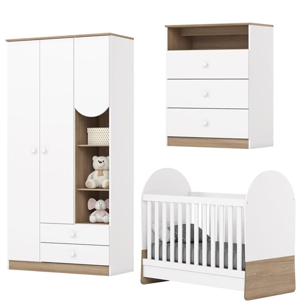 Quarto Infantil 3 Pecas Berco Mini Cama Magia Branco Jequitiba  Henn