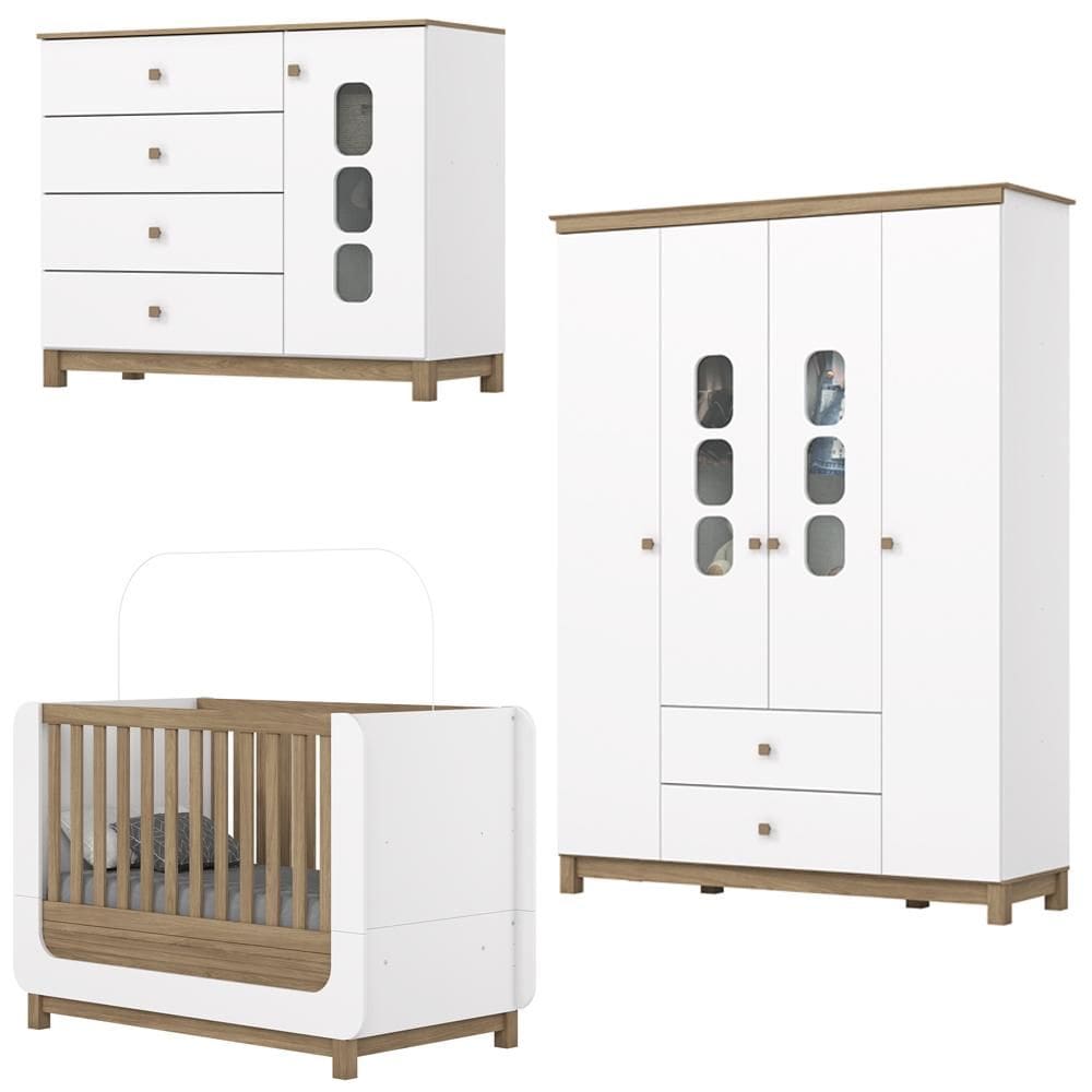 Quarto Infantil 3 Pecas Berco Mini Cama Aconchego Branco Jequitiba  Henn