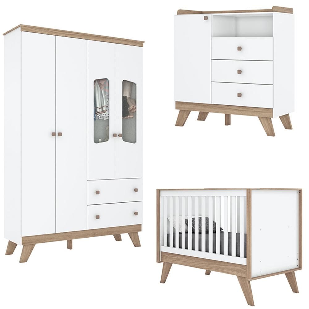 Quarto Infantil 3 Pecas Berco Mini Cama Confete Branco Jequitiba Henn