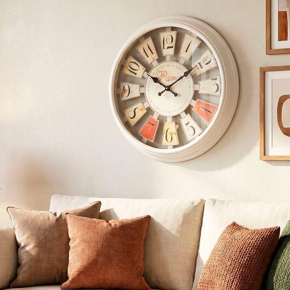 Relógio De Parede Vazado Branco Decoração Paris Rustico 40cm