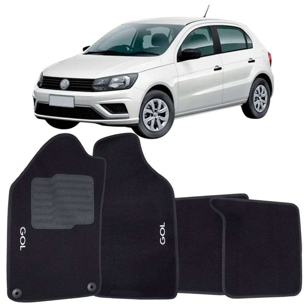 Tapete Carpete Gol G6 G7 2012 à 2019 Logo Bordado Automotivo Jogo 4 Peças Preto Soft