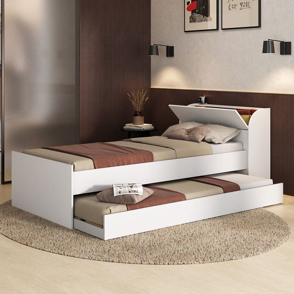 Cama Solteiro ávilla 1 Porta com Cama Auxiliar Branco - Pnr Móveis