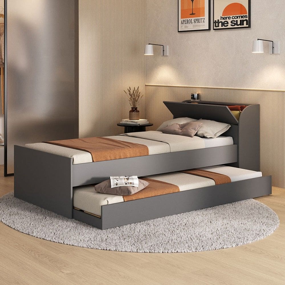 Cama Solteiro ávilla 1 Porta com Cama Auxiliar Grafite - Pnr Móveis