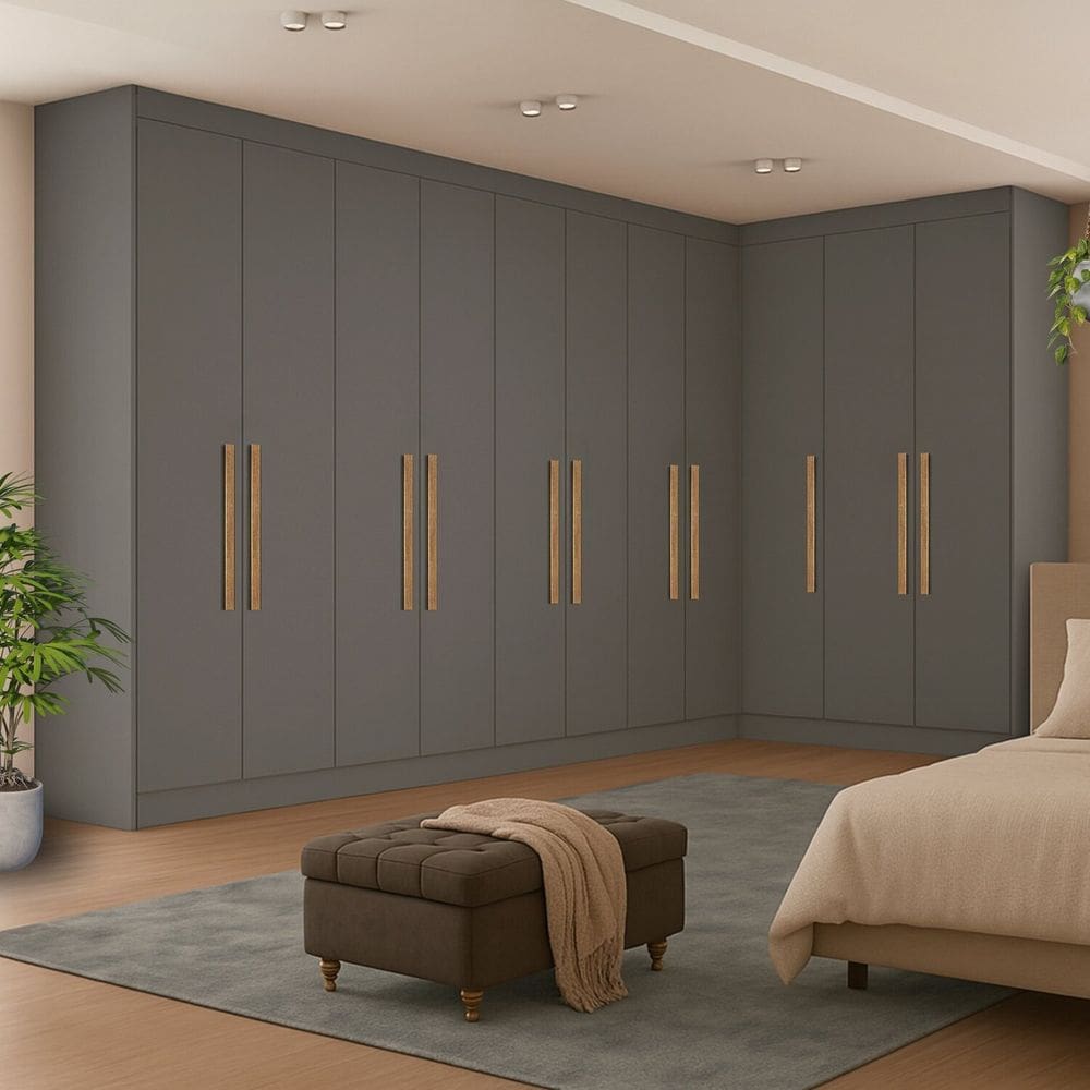 Guarda-roupa Modulado de Canto com Puxadores Mdf Paris Onix