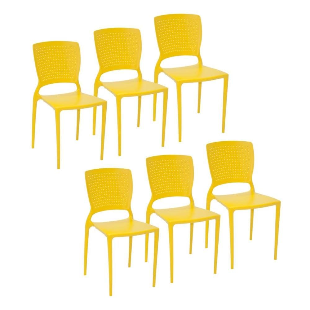 Conjunto 6 Cadeiras Safira Mesa Jantar Amarela Tramontina