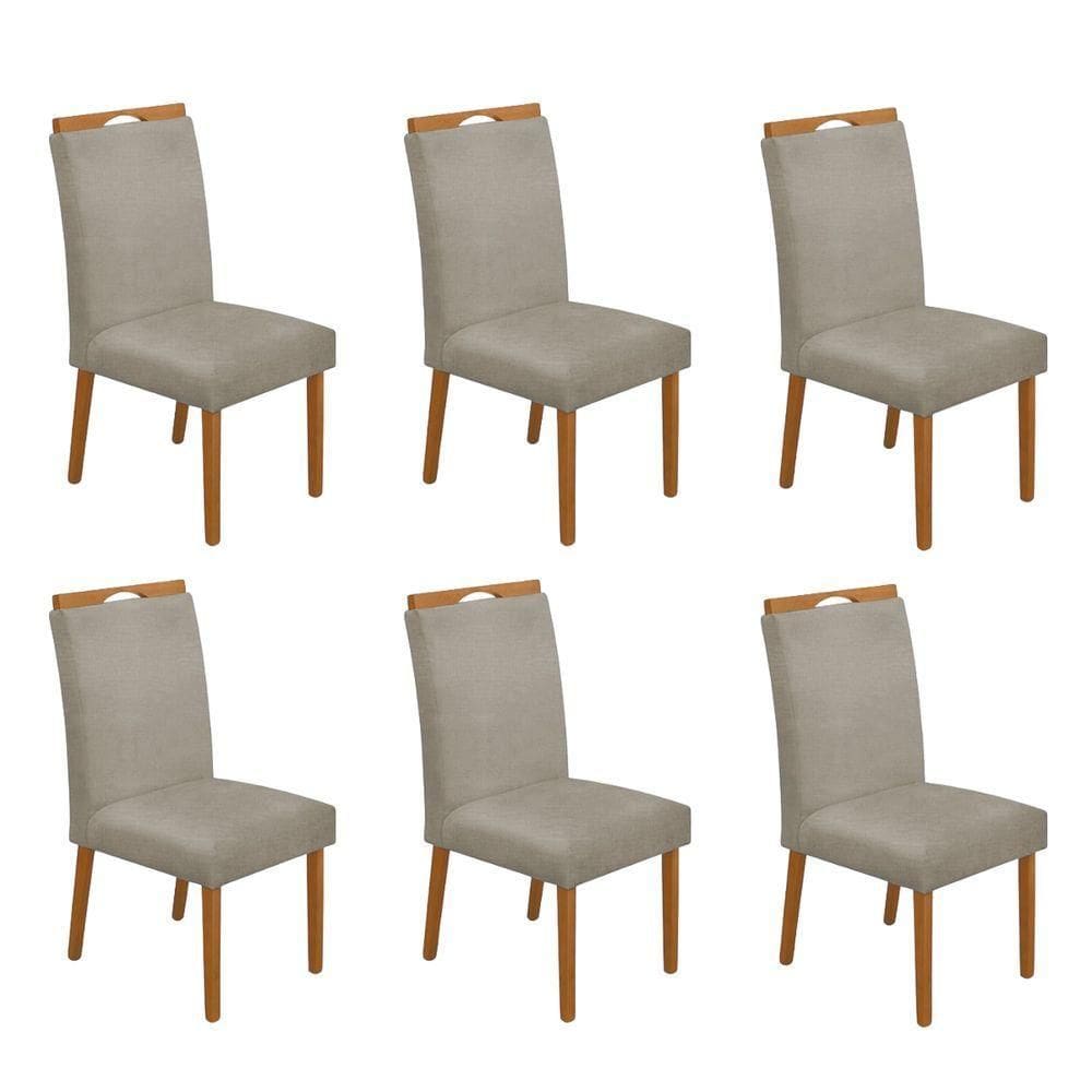 Kit 6 Cadeiras De Jantar Madeira Maciça Em Linho Heloísa Cerejeira;Bege Linho