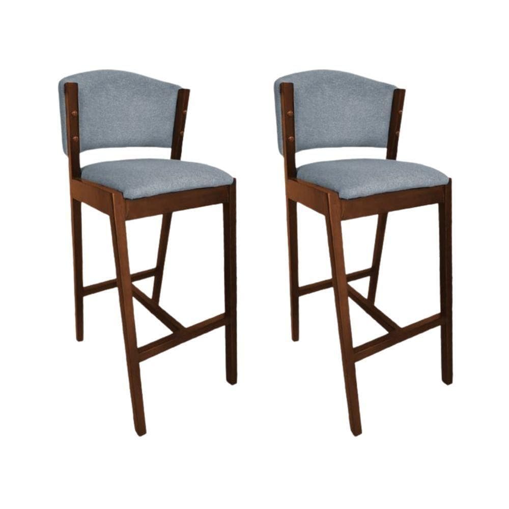 Kit 2 Banquetas Altas De Madeira Maciça Ana Em Linho Premium Cinza Linho Mel