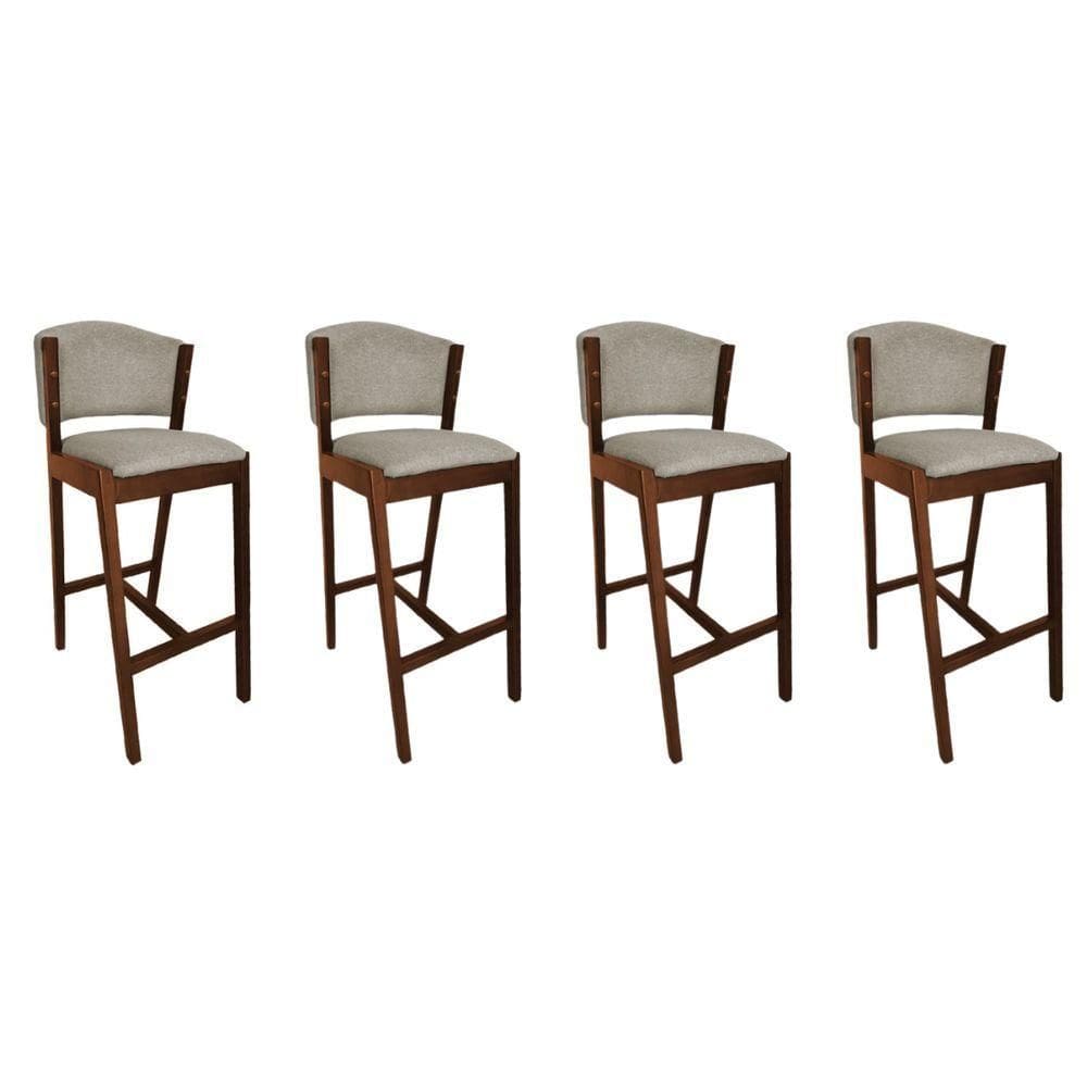 Kit 4 Banquetas Altas De Madeira Maciça Ana Em Linho Premium Bege Linho Mel