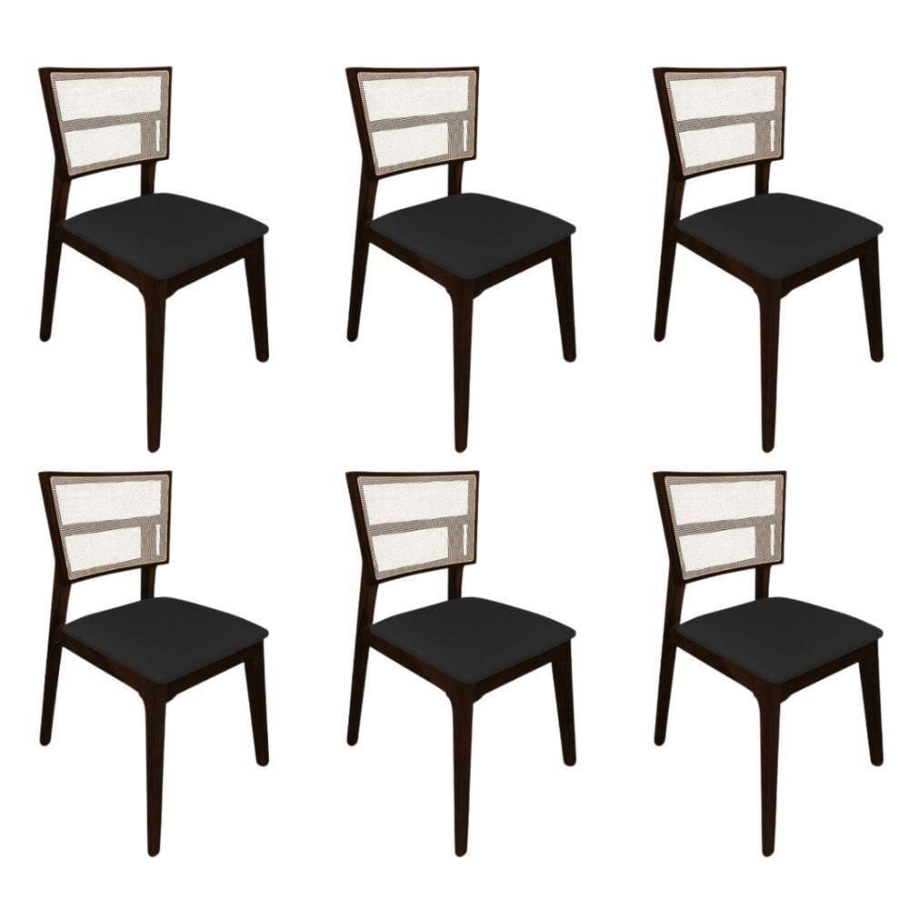 Kit 6 Cadeiras De Jantar Tela Premium Madeira Maciça Manuela Preto Veludo Castanho
