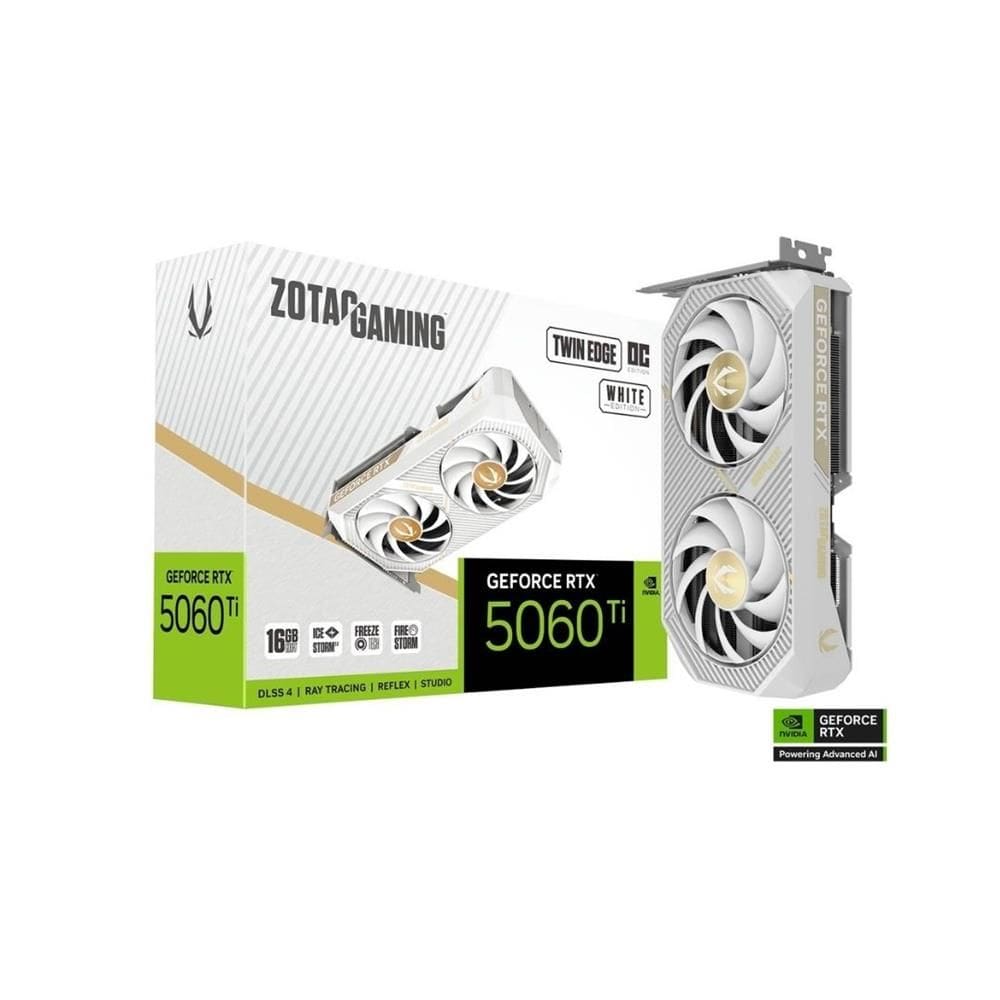 Placa de vídeo Zotac RTX 5060 Ti Twin Edge OC 16GB, GDDR7, branco