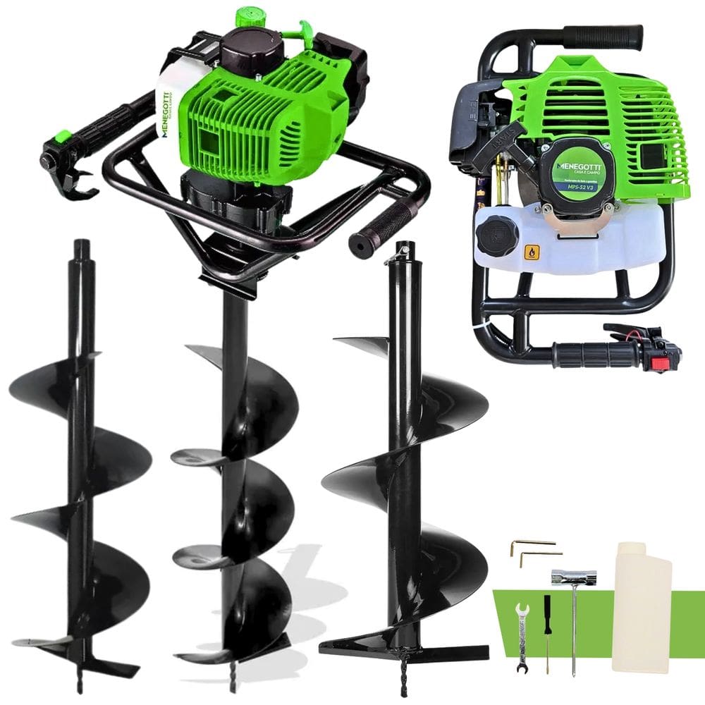 Perfurador De Solo Kit Com 3 Brocas 80x30cm / 80x25 / 80x20 Motor Menegotti 2 Tempos a Gasolina 52cc mps52-v3