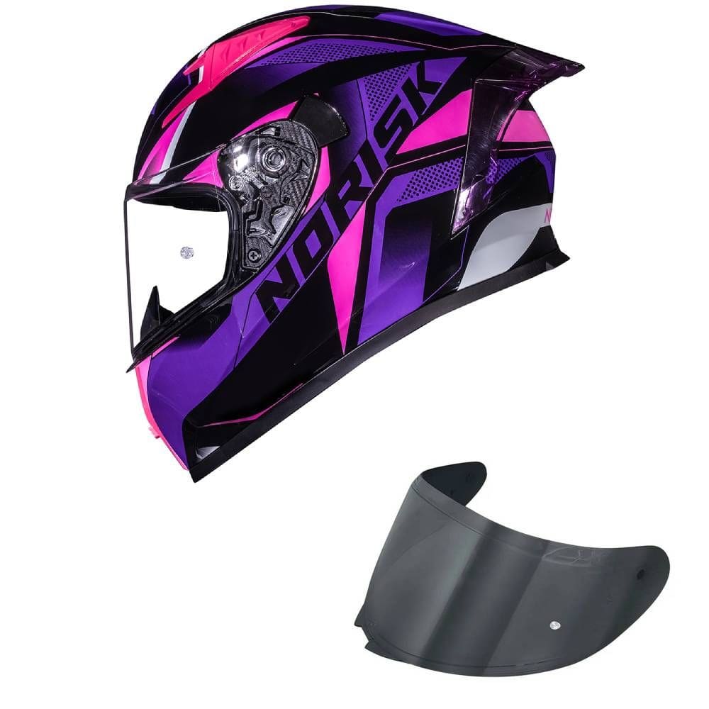 Capacete Norisk Flow Pulse Rosa e Roxo Mais Viseira Fumê