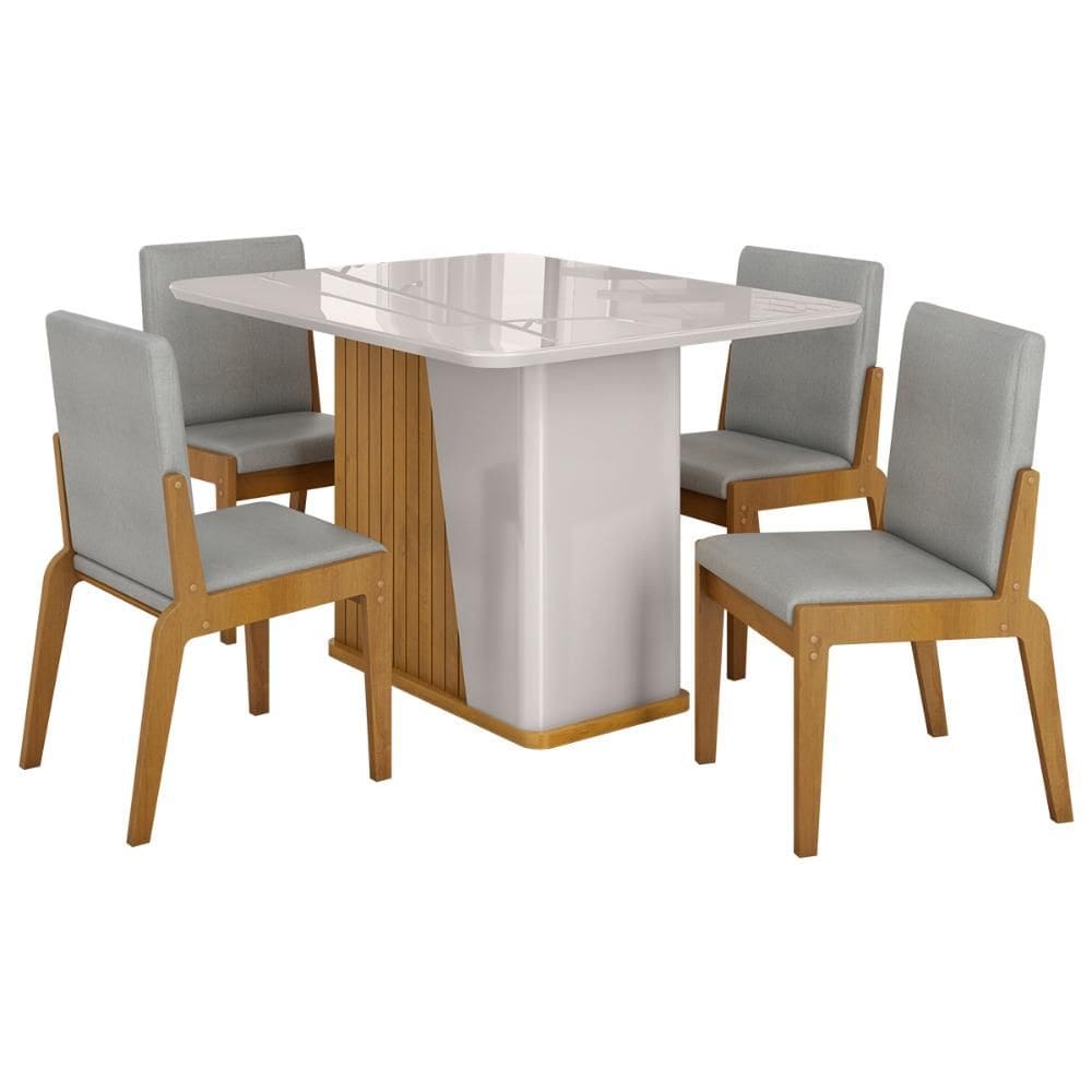 Kit Mesa de Jantar Harmonia com 4 Cadeiras Sinfonia em Linho