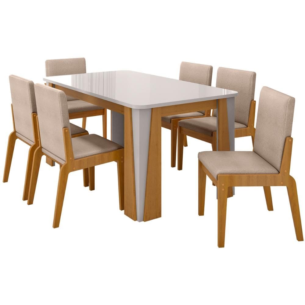 Kit Mesa de Jantar Opera com 6 Cadeiras Sinfonia em Linho