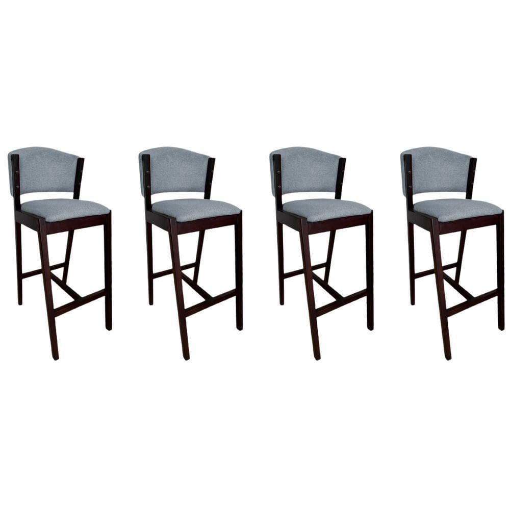 Kit 4 Banquetas Altas De Madeira Maciça Ana Em Linho Premium Cinza Linho Castanho