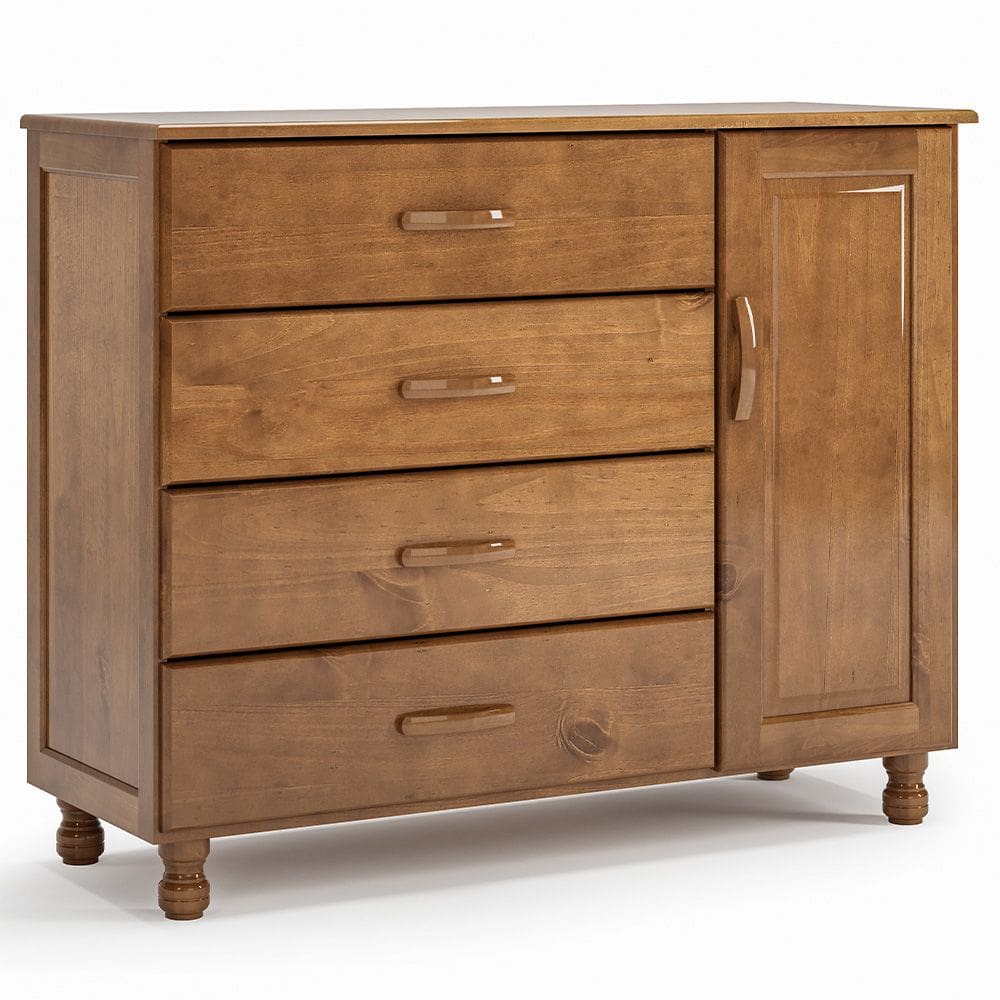 Cômoda Sapateira 1 Porta 4 Gavetas Madeira Maciça Utah M06 Imbuia Brilho - Lyam Decor