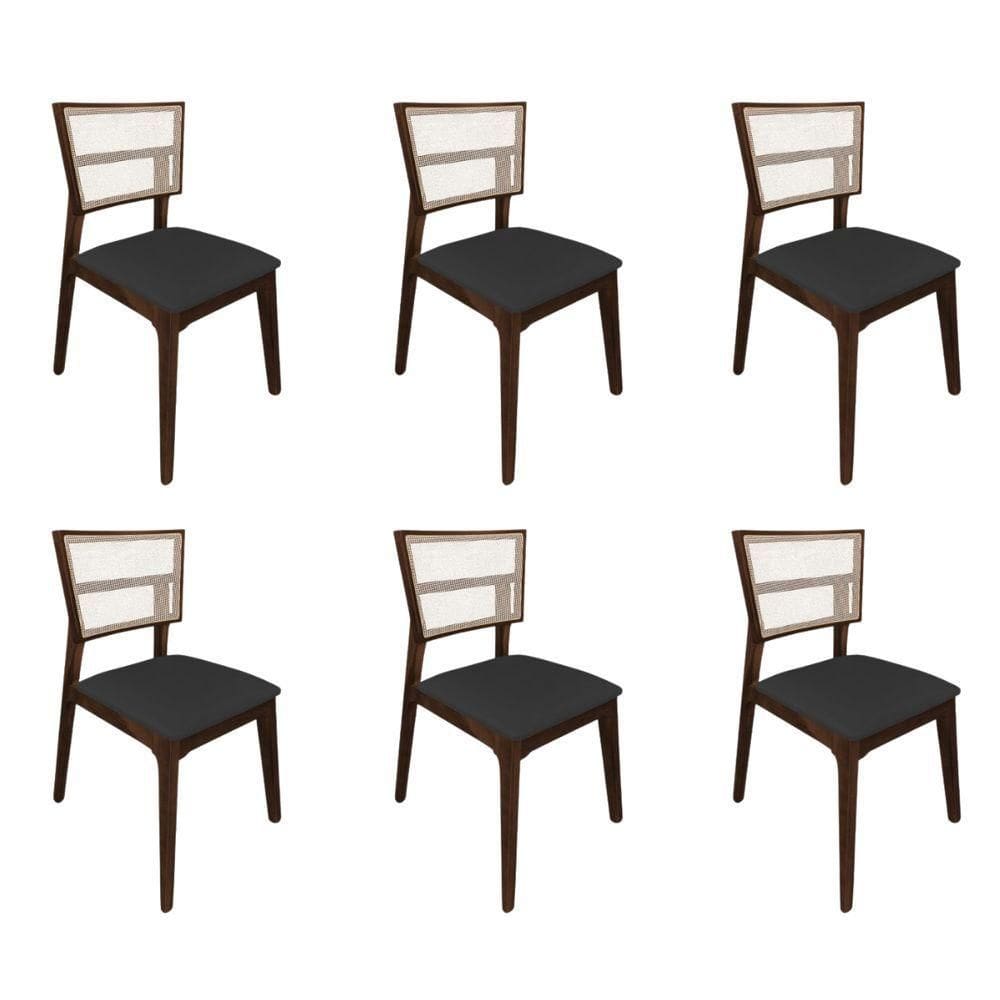 Kit 6 Cadeiras De Jantar Tela Premium Madeira Maciça Manuela Preto Facto Mel