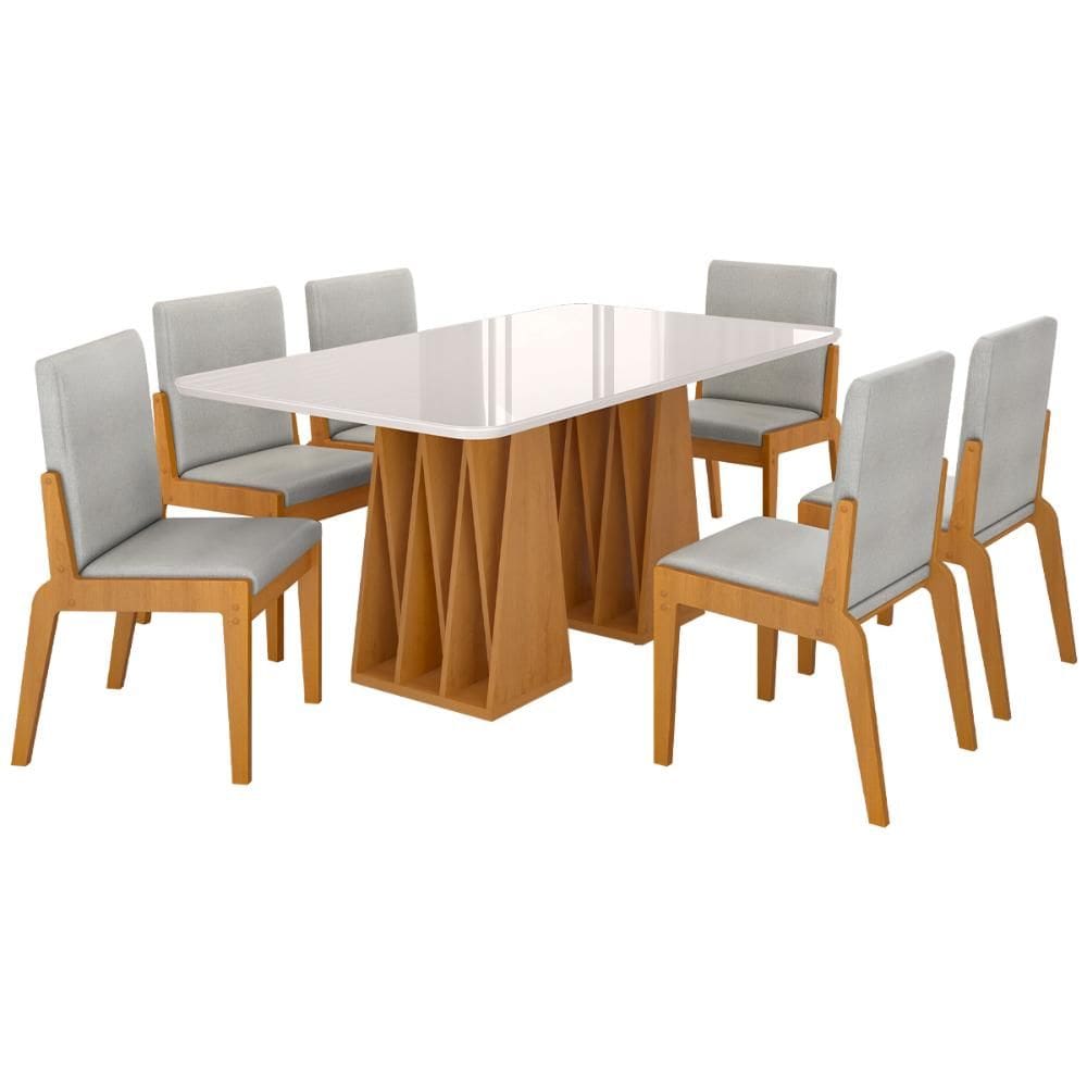 Kit Mesa de Jantar Orquestra com 6 Cadeira Sinfonia em Linho