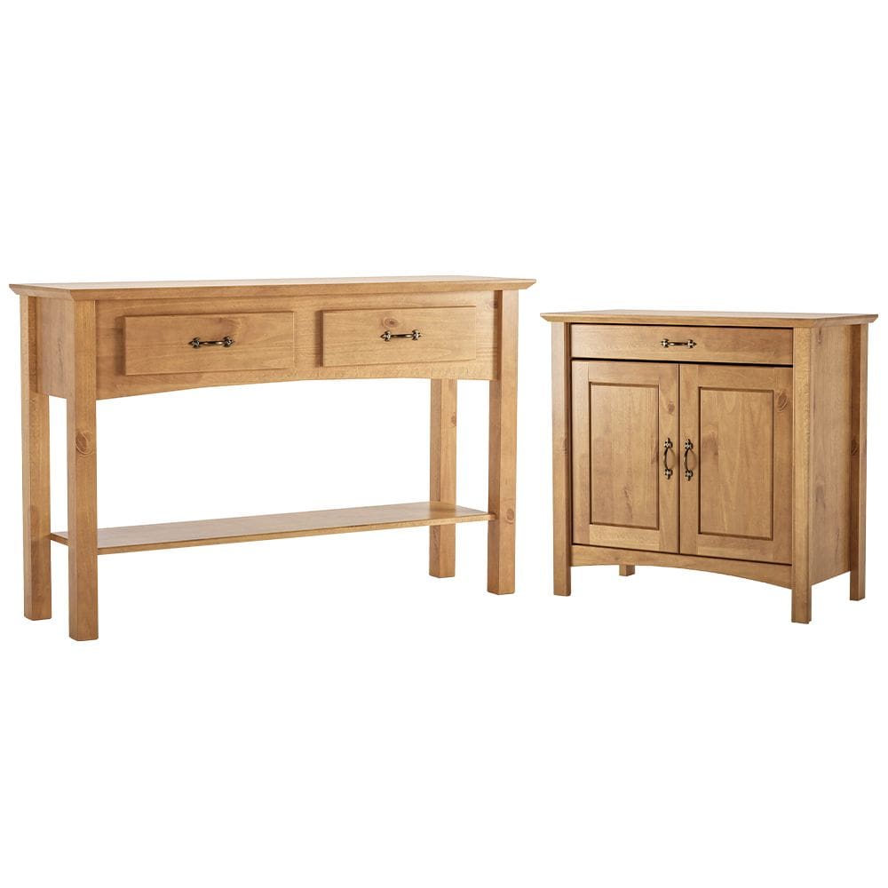 Kit Balcão Buffet 93cm Com Aparador Rústico 132cm Madeira Maciça Lira M06 Carvalho Fosco - Lyam Decor