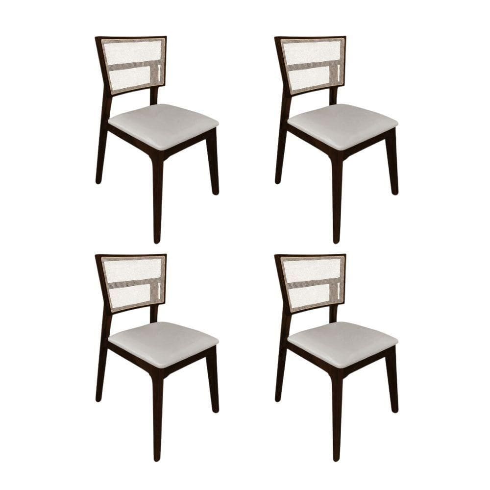 Kit 4 Cadeiras De Jantar Tela Premium Madeira Maciça Manuela Bege Veludo Castanho