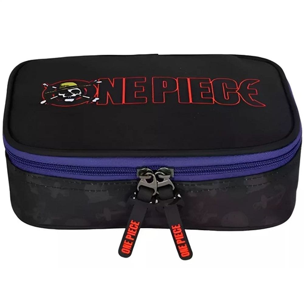 Estojo BOX ONE Piece Bau Escolar Organizador Preto e Azul