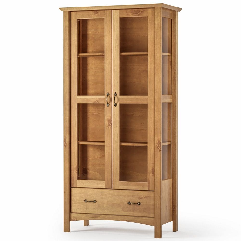 Cristaleira de Madeira Com Vidro 2 Portas 1 Gaveta Lira M06 Carvalho Fosco - Lyam Decor