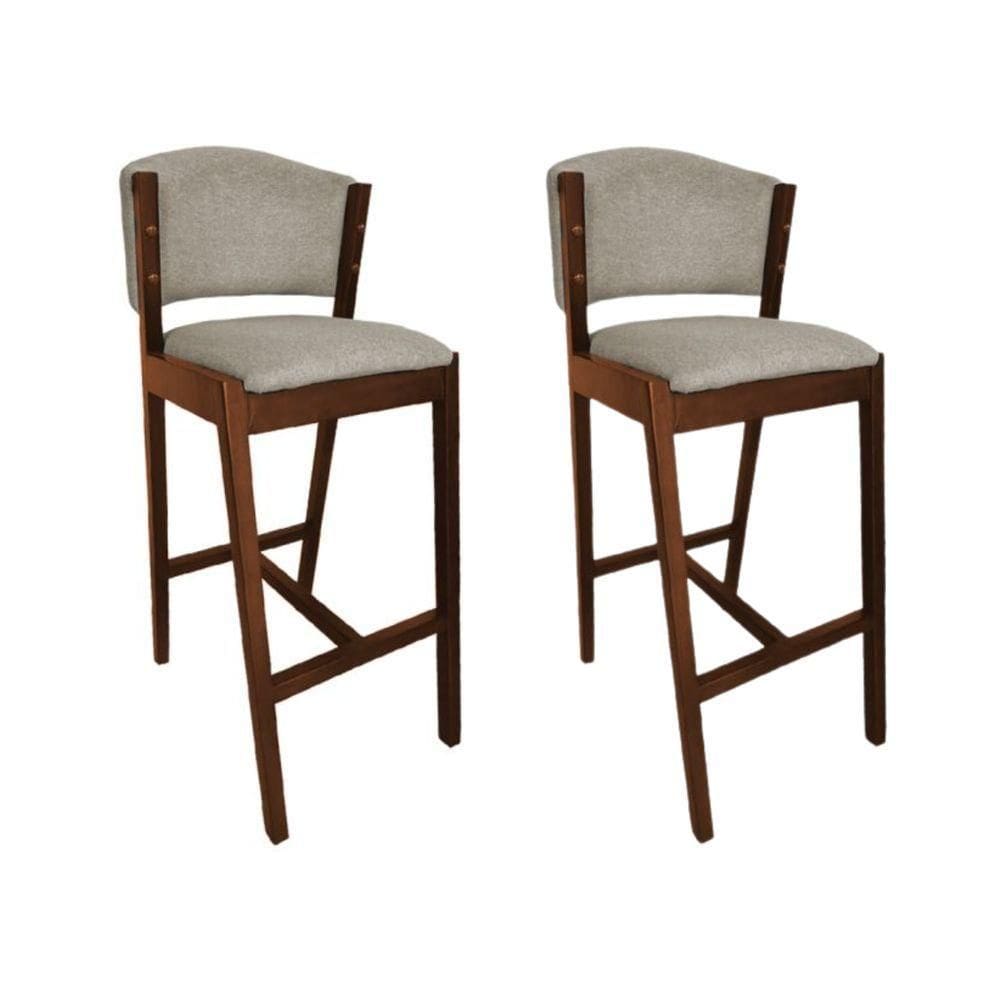 Kit 2 Banquetas Altas De Madeira Maciça Ana Em Linho Premium Bege Linho Mel