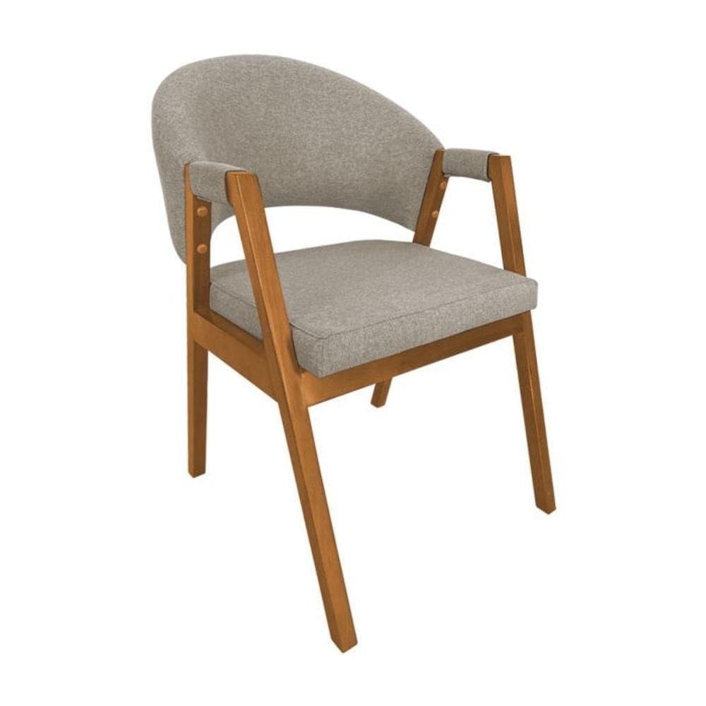 Cadeira De Jantar Madeira Maciça Helen Premium Impermeável Cerejeira Bege Linho