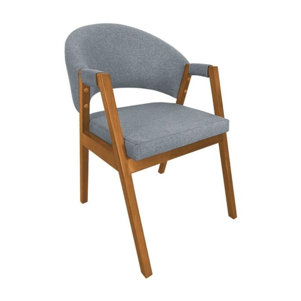 Cadeira De Jantar Madeira Maciça Helen Premium Impermeável Cerejeira Cinza Linho