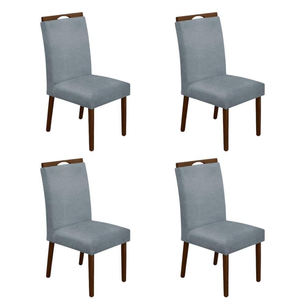 Kit 4 Cadeiras De Jantar Madeira Maciça Em Linho Heloísa Mel;Cinza Linho