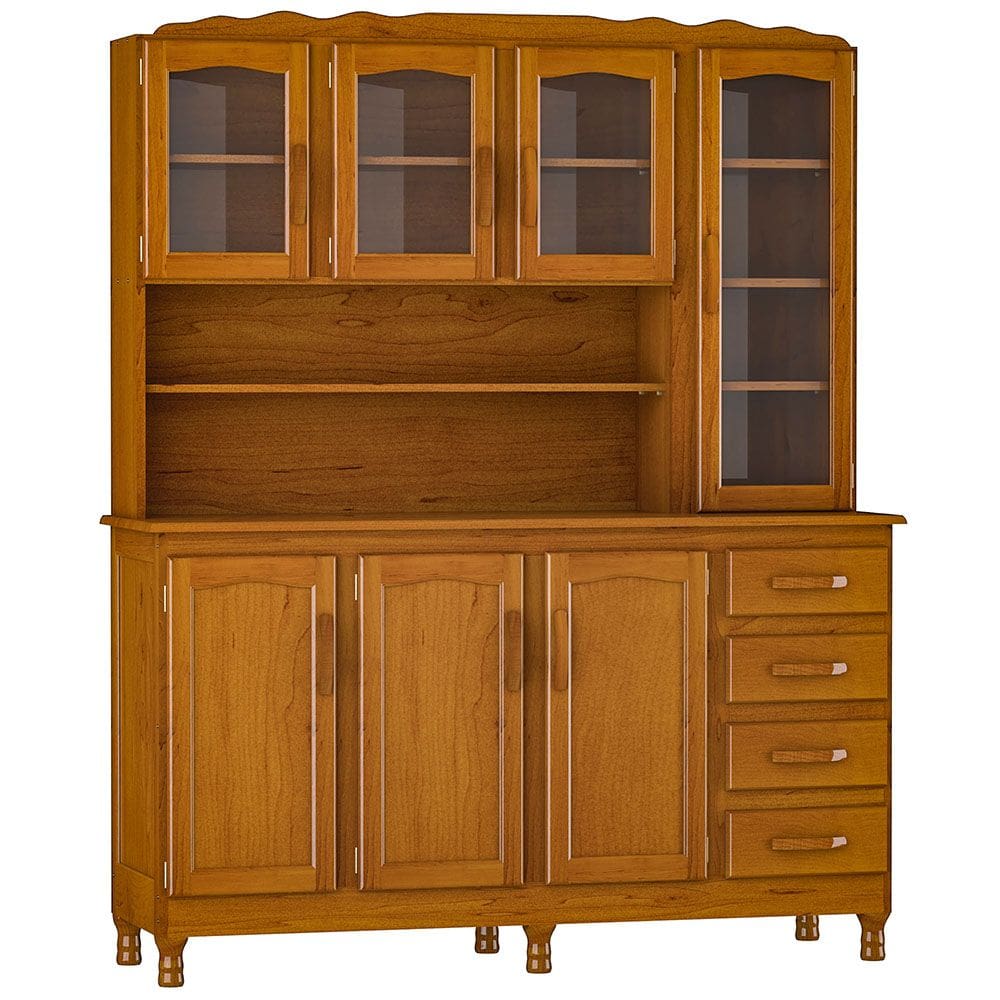 Armário Kit de Cozinha Rústico 7 Portas 4 Gavetas Leman M06 Imbuia Brilho - Lyam Decor