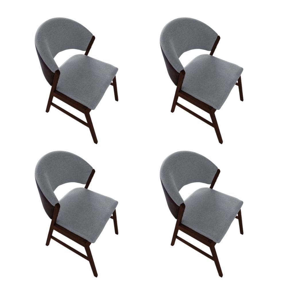 Kit 4 Cadeiras De Jantar Madeira Maciça Débora Em Facto Ocre Cinza Linho Castanho