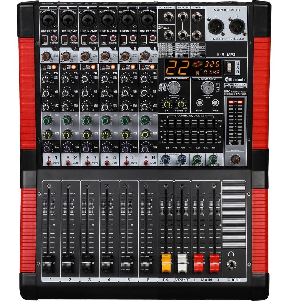 Mixer,Mesa De Som,6 Canais,Aux,Eq,Efeito,+48V,Usb,Bluetooth