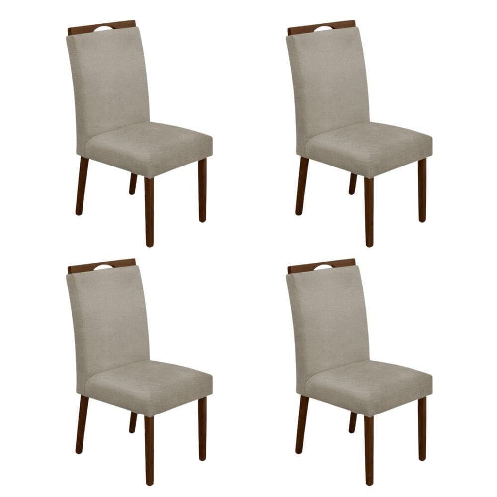 Kit 4 Cadeiras De Jantar Madeira Maciça Em Linho Heloísa Mel;Bege Linho